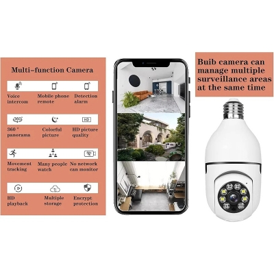 Picture of Light Bulb Camera,Wireless Wifi Light Bulb Camera Security Home 5G WiFi 360 Panoramic IP Surveillance Camera with Human Motion Detection and Alarm,Two-Way Audio Night Vision-White