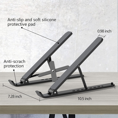Picture of Laptop Stand for Desk, Adjustable Laptop Riser ABS+Silicone Foldable Portable Notebook Holder, Ventilated Cooling Notebook Mount Computer Stand for 10-17.6” Laptops,Tablets-Black-Black