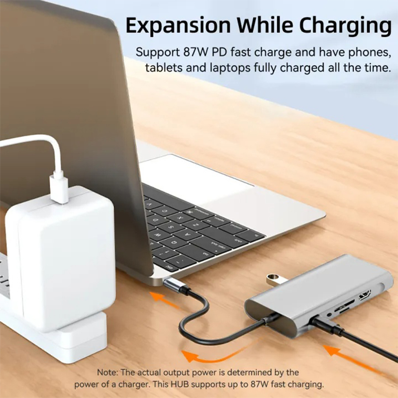 Picture of Type  C Hub 11 In 1 Type C 4K HDMI Adapter with RJ45 SD/TF Card Reader PD Fast Charge Docking Station for MacBook Laptop Computer-Silver