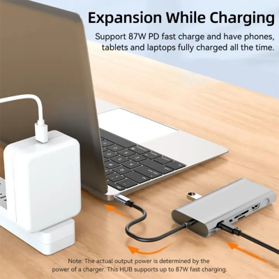 Picture of Type  C Hub 11 In 1 Type C 4K HDMI Adapter with RJ45 SD/TF Card Reader PD Fast Charge Docking Station for MacBook Laptop Computer-Silver