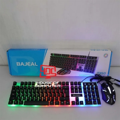 Picture of BAJEAL T350 Luminous USB Keyboard & Mouse SetComputer Gaming Mechanical Feel Floating Rainbow Backlight-Multicolor