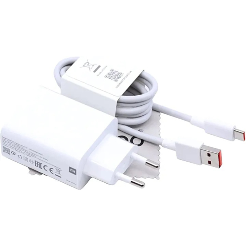 Picture of Xiaomi Redmi 33W Fast Charger, which includes a USB Type-C cable.-White