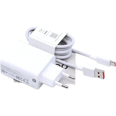 Picture of Xiaomi Redmi 33W Fast Charger, which includes a USB Type-C cable.-White