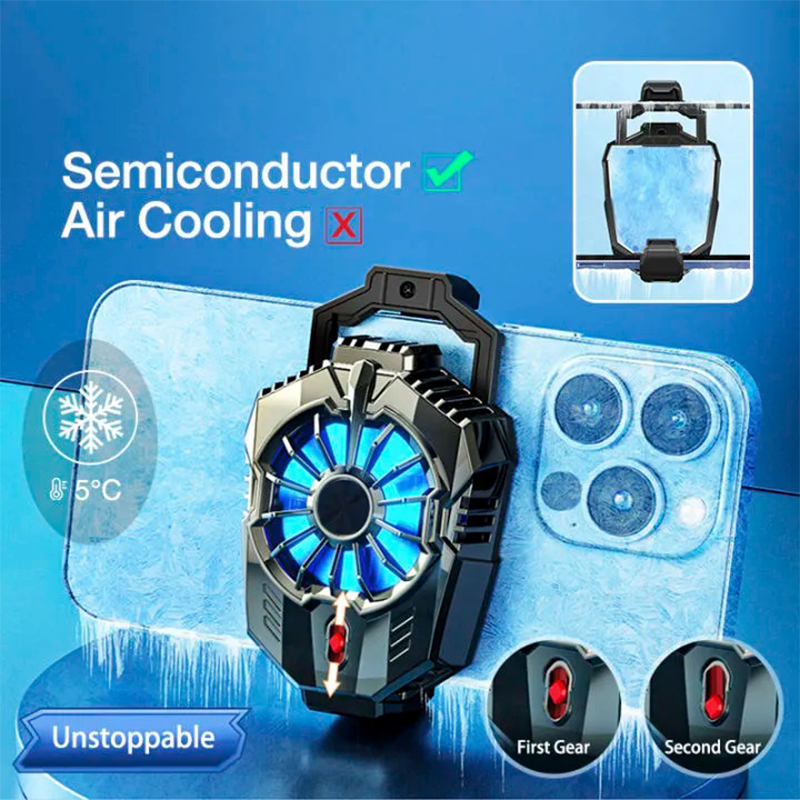 Picture of X20 Mobile Phone Shift Semiconductor Radiator, also known as a phone cooler. This device is designed to prevent mobile phones from overheating, especially during demanding activities like gaming or extended use-Multicolor