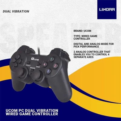 Picture of UCOM PC Dual Vibration Wired Game Controller Gaming Joypad Joystick USB Gamepad Joystick Gamepad Joypad For Win7/ XP For PC Laptop Vibration Gamepads-Black