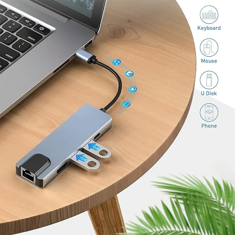 Picture of Typ c  5 in 1 USB C Docking Station with 4K HDMI, RJ45 Ethernet, USB3.0, 100W PD, Compatible with MacBook Pro/Air, IPad Pro, IPad Mini 6, Surface Pro and More Type C Devices-Silver