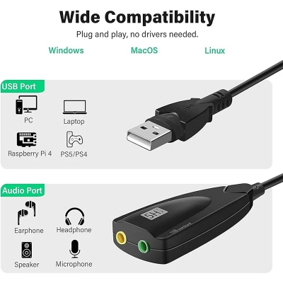 Picture of Soun card 7.1 Channel Sound Card, an external audio adapter for PCs and laptops-Black