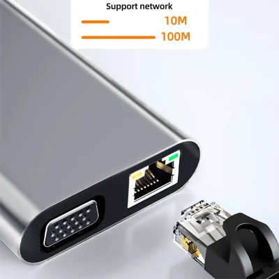 Picture of Type  C Hub 11 In 1 Type C 4K HDMI Adapter with RJ45 SD/TF Card Reader PD Fast Charge Docking Station for MacBook Laptop Computer-Silver
