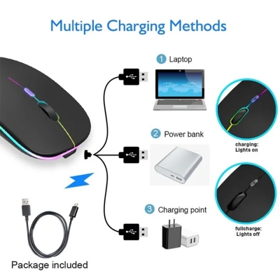Picture of Wireless Mouse 2.4Ghz Bluetooth Rechargeable Mouse Silent LED Backlit USB Gaming Mouse 1600DPI Mice for Compter PC Laptop