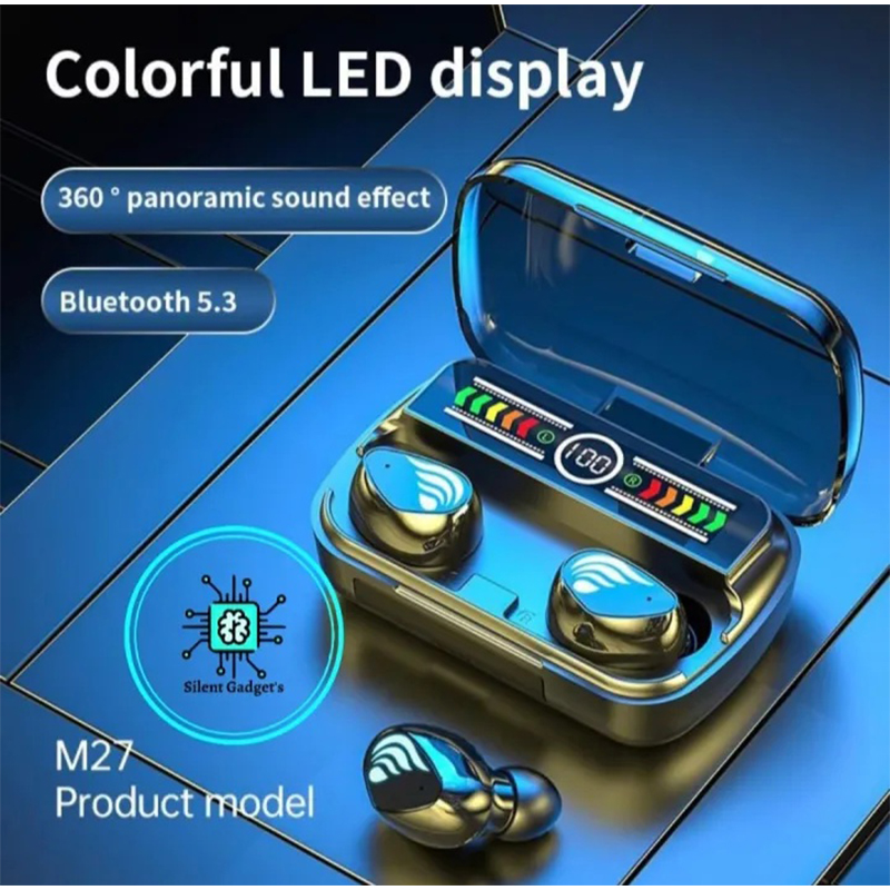 Picture of M27 TWS Wireless Bluetooth 5.3 Earbuds with noise cancelling features waterproof 9D stereo touch control system.-Multicolor