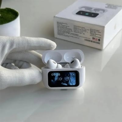 Picture of AirPods Pro 2nd Generation, highlighting its key features such as ANC/ENC (Active Noise Cancellation/Environmental Noise Cancellation), Double Dark Noise Reduction, and Touch Control-Multicolor