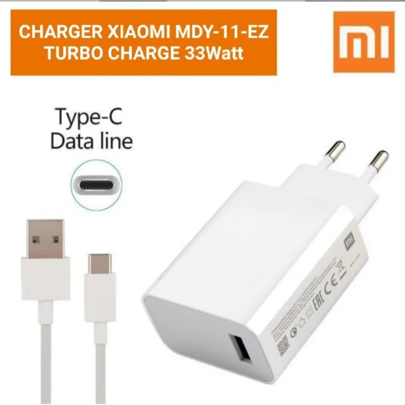 Picture of Xiaomi Redmi 33W Fast Charger, which includes a USB Type-C cable.-White
