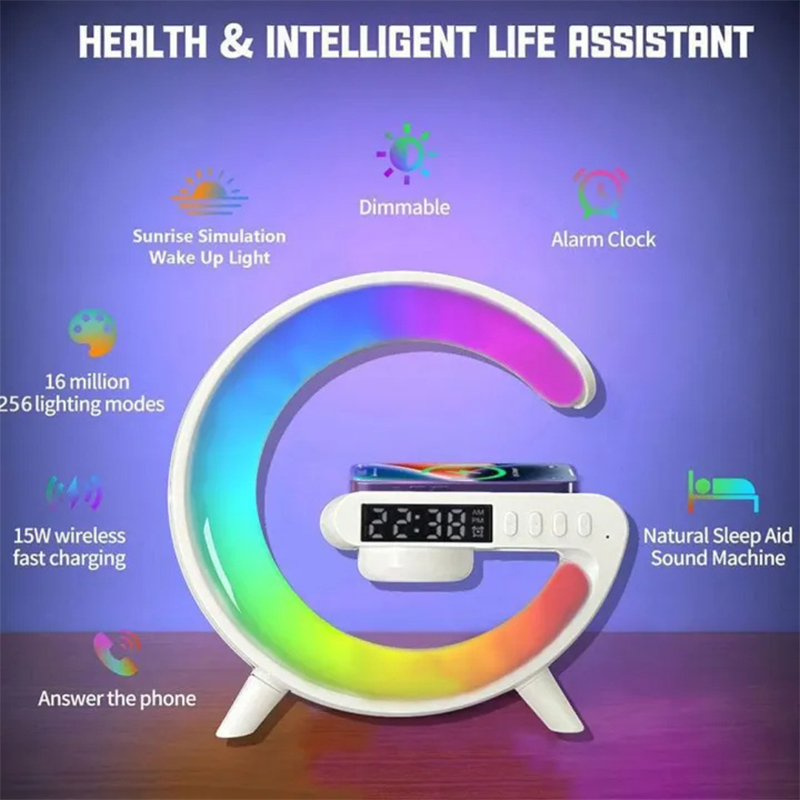 Picture of G63 Smart Light Sound Machine. This device combines several functionalities in one unit, making it a versatile addition to a bedroom or office. -Multicolor