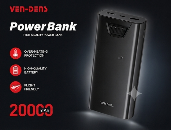 Picture of Ven-Dens VD-PB042 Power Bank 20000mAh – Dual Output, Fast Charge, Wide Compatibility