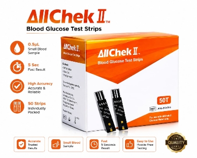 Picture of AllChek II Premium Blood Glucose Test Strips  50 Test Strips for Fast, Accurate & Reliable Blood Sugar Monitoring