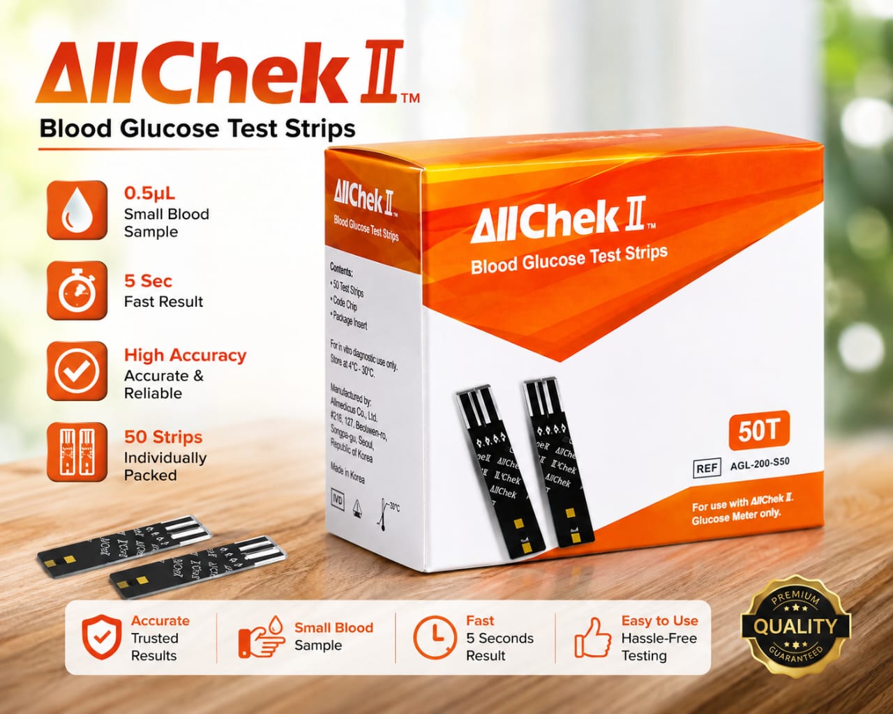 Picture of AllChek II Premium Blood Glucose Test Strips  50 Test Strips for Fast, Accurate & Reliable Blood Sugar Monitoring