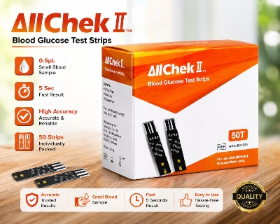 Picture of AllChek II Premium Blood Glucose Test Strips  50 Test Strips for Fast, Accurate & Reliable Blood Sugar Monitoring