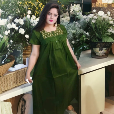 Picture of Women's Soft Cotton Maxi Dress Summer Casual Loose Fit Long Skirt in Pink Green Blue Floral Print-Int: One size