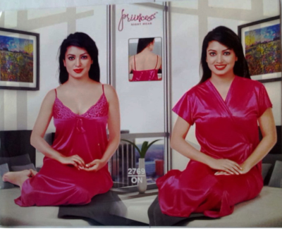 Picture of Comfortable Satin Solid Women Nighty Set - 2 Part