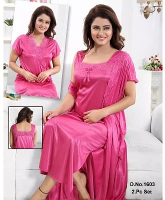 Picture of Two pieces Plain Nighty Set for Women - Night Dress For Women - Night Dress For Women - Night Dress-Int: One size