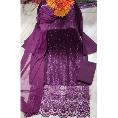 Picture of Unstitched Four Piece Cotton Salwar Kameez For Women-খুশিয়ান 4 পিস-Int: One size
