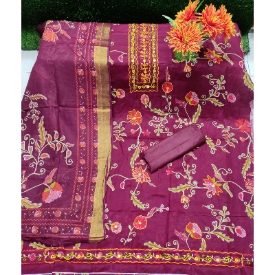 Picture of Unstitched Three Piece Cotton Salwar Kameez For Women-কারচুপি বুটিক ড্রেস-Int: One size