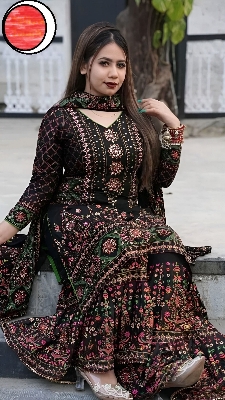 Picture of Exclusive Charm Garara China Readymade Linen Three Piece Gher Glass Work Kameez Dupatta and Shalwar Set-42