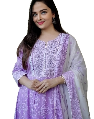 Picture of TRUST BASE Anarkali Kurti Set - High-Quality Cotton Printed Three Piece Gown for Women-42