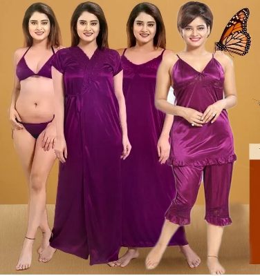 Picture of fashionable 6 part night dress collection for women.luxurious, soft fabrics and comfort for a restful night's sleep.-Int: One size