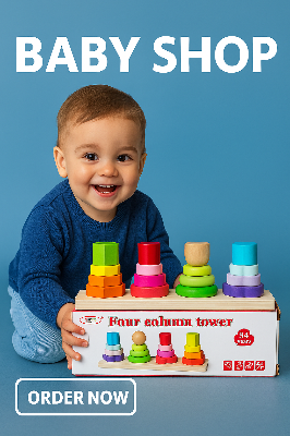 Picture of educational toy for kids Colorful wooden four column tower for matching and counting.