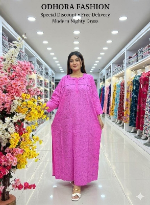 Picture of Soft Cotton Full Length Sleeve  Maxi Dresses for Women Comfortable and Stylish Maxi Dress-Int: One size