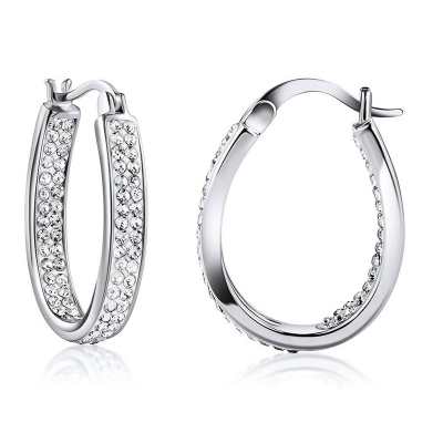 Picture of Silver Crystal Hoop Earrings -139 Silver