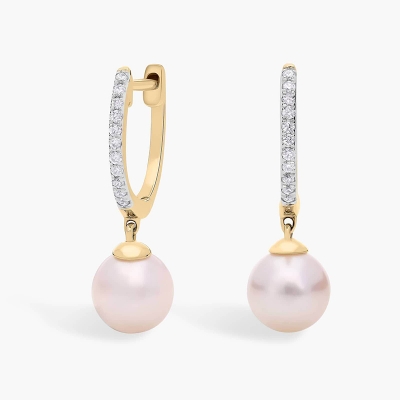Picture of Golden Pearl Drop Hoop Earrings -140 Gold