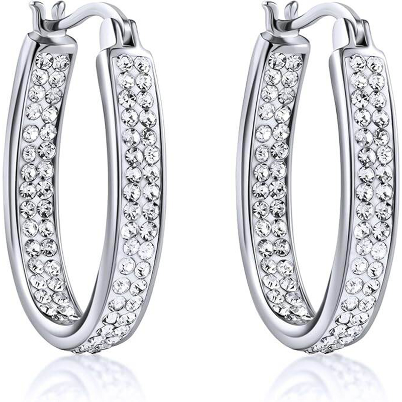 Picture of Silver Crystal Hoop Earrings -139 Silver