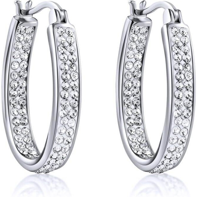 Picture of Silver Crystal Hoop Earrings -139 Silver
