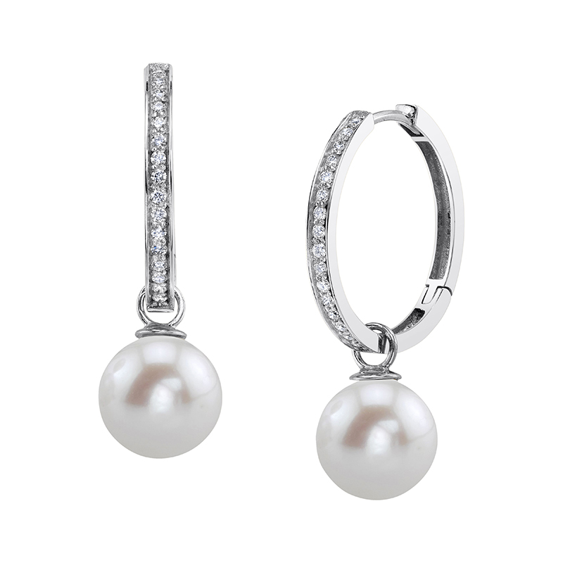 Picture of Golden Pearl Drop Hoop Earrings -140 Gold