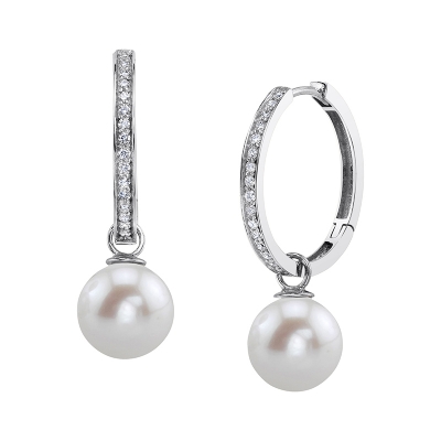 Picture of Golden Pearl Drop Hoop Earrings -140 Gold