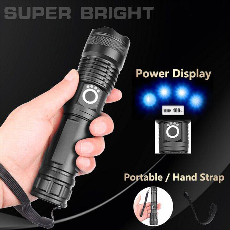 Picture of Rechargeable Zoom LED Flashlight USB Torch Light Black