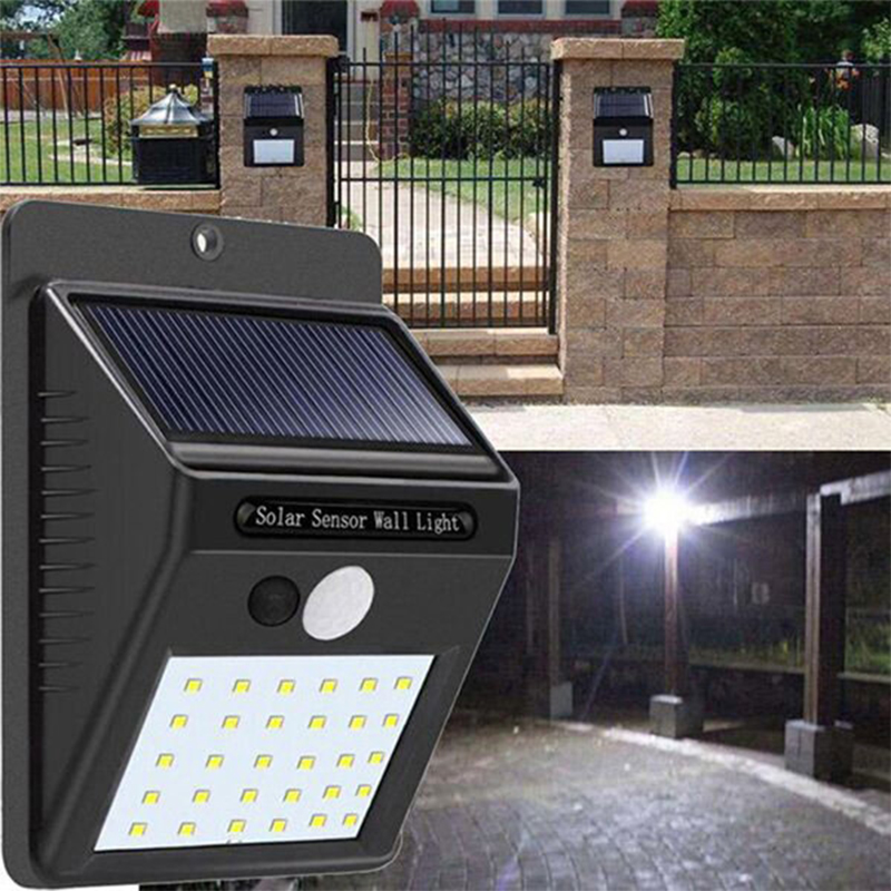 Picture of 30 LED Motion Sensor Wall Solar Light Waterproof Security Lamp Black