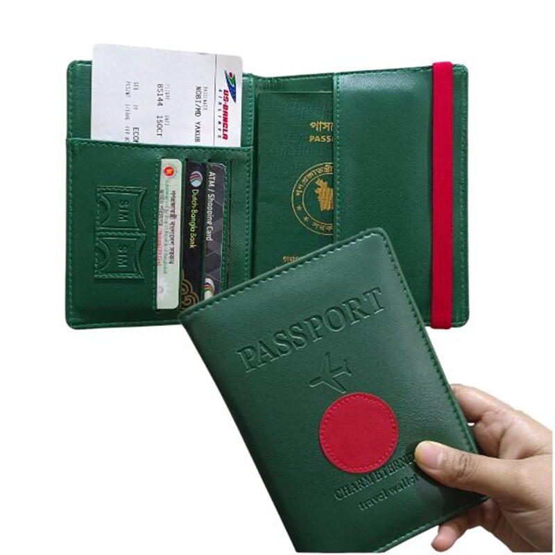Picture of Leather Passport Covers Holder Wallet Case Green