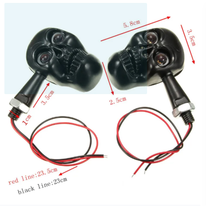 Picture of 1 Pair Durable Motorcycle Skull Head LED Turn Signal Indicator Light Black For Harley 