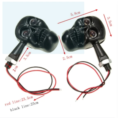Picture of 1 Pair Durable Motorcycle Skull Head LED Turn Signal Indicator Light Black For Harley 