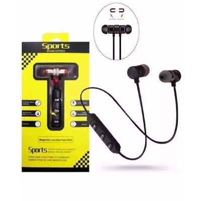 Picture of Sports Bluetooth 4.1 Magnet Earphone Bluetooth Headset with Mic Multi color In the Ear - Black