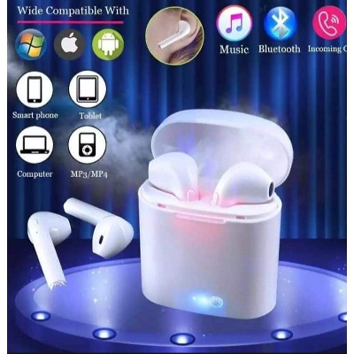 Picture of HBQ I7S Double Dual Mini Wireless 4.1 Bluetooth Earphone With Power Case - White - White