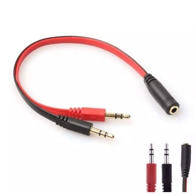 Picture of 3.5 mm Aux Audio Mic splitter cable Earphone Hedphone Adaptor Famale to 2 Male - Red