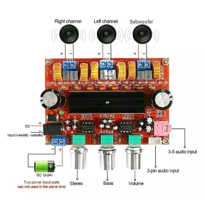 Picture of TPA 3116 2.1 Channel power Digital amplifier board 12 V - 24 V wide voltage 2* 50w +100 w TPA 3116 D2 XH - 139 - Green