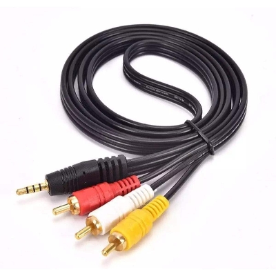 Picture of 3.5 to RCA Male Auidio video AV cable wire cord 3.5mm Jack plug Male to 3 RCA Adaptor - Black