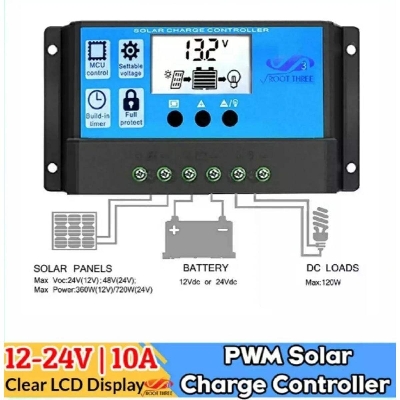 Picture of Solar Charge Controller 12V 24V Dual USB Function Auto Output Regulator PV Home Battery Charger LCD Display Digital PWM Charge Controller 10A 20A Charging and Output - Blue