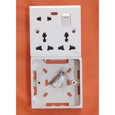 Picture of Best Quality Electric 8 pin wall multi socket with Box - White