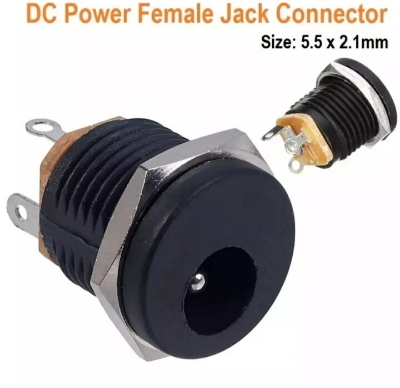 Picture of Dc Fumale jack connector with nut - Black